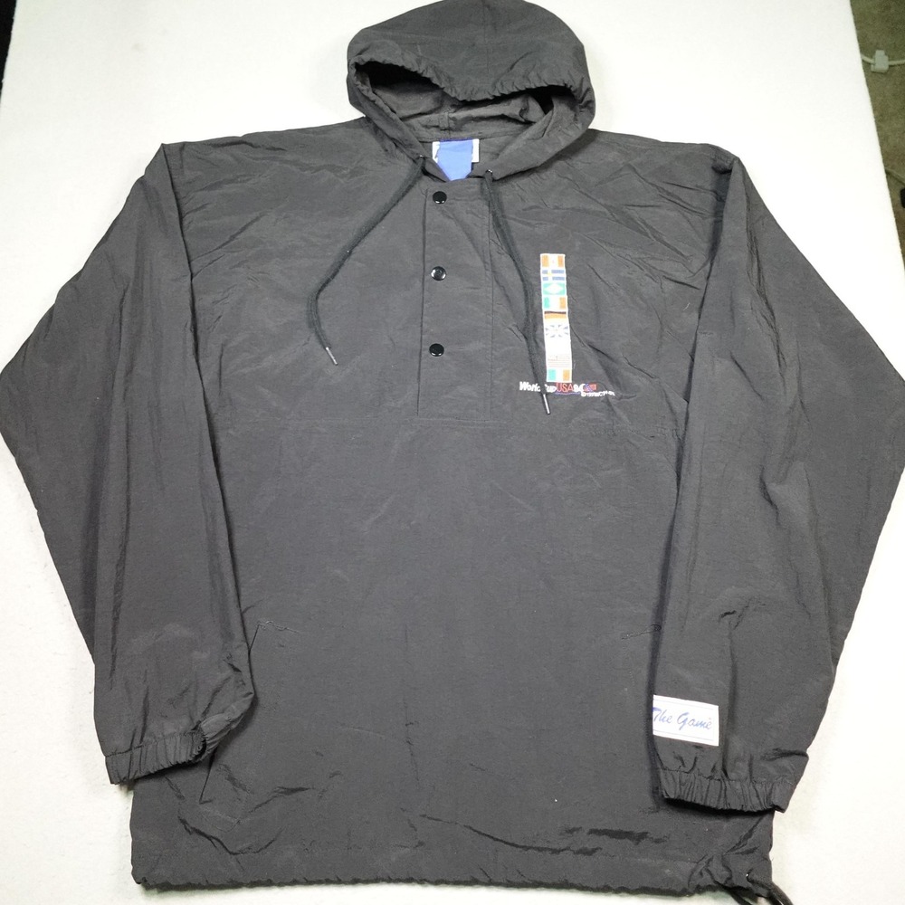 Vintage The Game Jacket Mens Large Black Hooded Anorak WorldCup USA 94 90s
